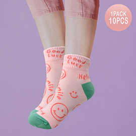 10Pairs - Smile Hello Good Luck Message Patterned Socks