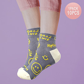 10Pairs - Smile Hello Good Luck Message Patterned Socks