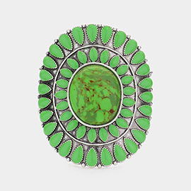 Oval Natural Stone Accented Cuff Bracelet