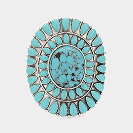 Oval Natural Stone Accented Cuff Bracelet
