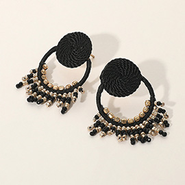 Rope Wrapped Beaded Fringe Open Circle Earrings