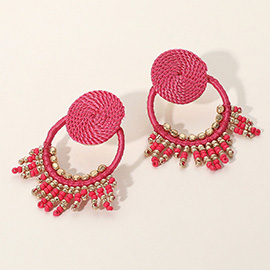 Rope Wrapped Beaded Fringe Open Circle Earrings