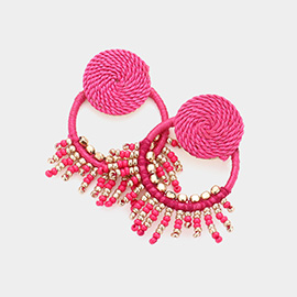 Rope Wrapped Beaded Fringe Open Circle Earrings