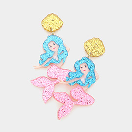 Glittered Resin Shell Mermaid Link Dangle Earrings