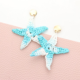 Woven Raffia Starfish Dangle Earrings