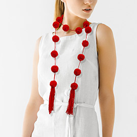Pom Pom Station Tassel Long Necklace