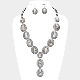 Oval Natural Stone Cluster Necklace