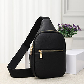 Solid Faux Leather Sling Bag / Fanny Pack / Belt Bag