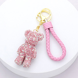 Bling Bear Figure Faux Leather Strap Keychain