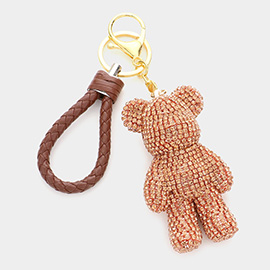 Bling Bear Figure Faux Leather Strap Keychain