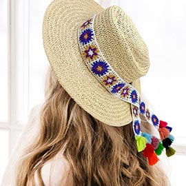 Granny Square Flower Pattern Crochet Tassel Tip Hat Band