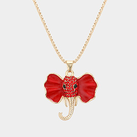 Pave Glass Crystal Enamel Elephant Pendant Necklace
