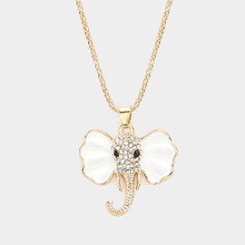 Pave Glass Crystal Enamel Elephant Pendant Necklace