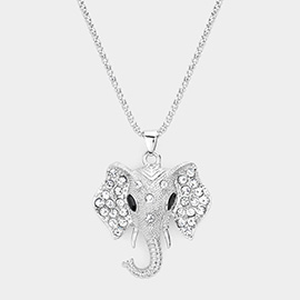 Pave Glass Crystal Elephant Pendant Necklace