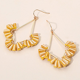 Trapezoid Bead Wrapped Abstract Open Metal Dangle Earrings