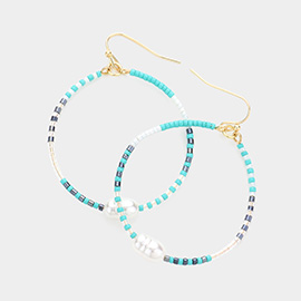 Pearl Accented Beaded Open Circle Dangle Earrings
