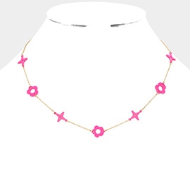 Colored Flower Crisscross Station Necklace