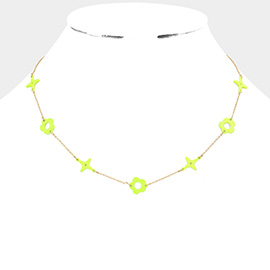 Colored Flower Crisscross Station Necklace