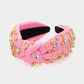 Teardrop Heart Glass Stone Metal Ball Decorated Knot Headband