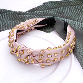Glass Stone Cluster Decorated Knot Headband