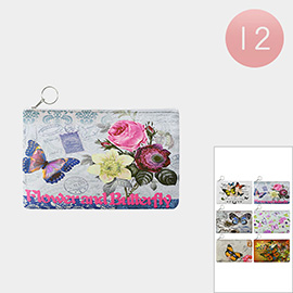 12PCS - Butterfly Flower Printed Pouch Bags