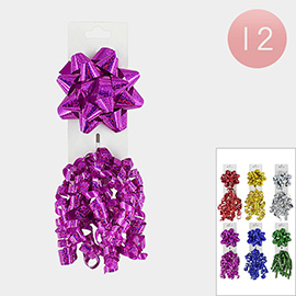 12 Set of 2 - Glittered Twisted Gift Bow Decorations