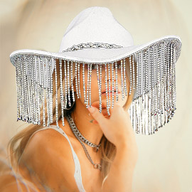 Rhinestone Fringe Party Panama Cowboy Hat