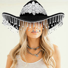 Stone Fringe Flower Party Panama Cowboy Hat