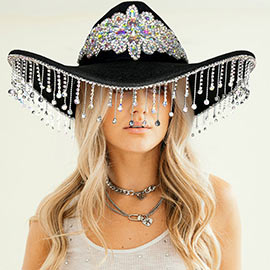 Stone Fringe Flower Party Panama Cowboy Hat