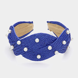 Pearl Embellished Braided Straw Headband