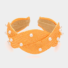 Pearl Embellished Braided Straw Headband