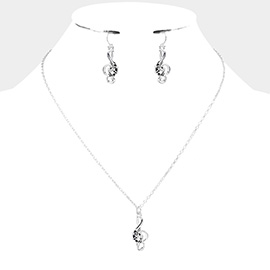 Rhinestone Embellished Metal Treble Clef Pendant Necklace
