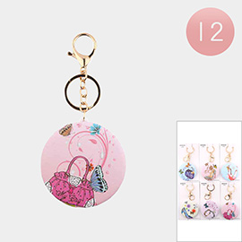 12PCS - Butterfly Heels Bag Printed Cosmetic Mirrors Keychain