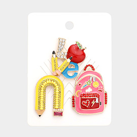 3PCS - Apple Pencil Accented Love Message Backpack Lapel Mini Pin Brooches