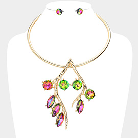 Marquise Round Stone Embellished Twig Choker Necklace