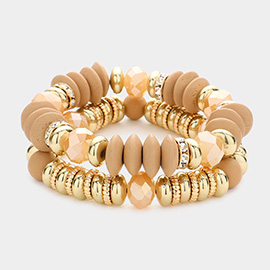 2PCS - Wood Ball Metal Beaded Stretch Bracelets