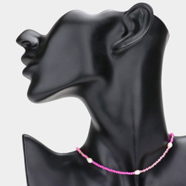 Pearl Accented Faceted Beaded Choker Necklace