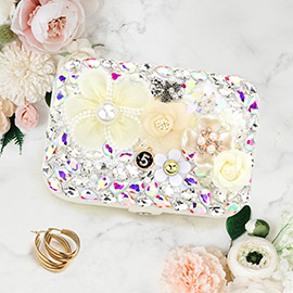 Flower Pearl Stone Embellished Jewelry Organizer Box