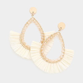 Open Teardrop Raffia Fringe Dangle Earrings