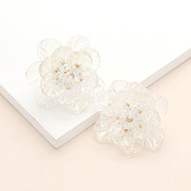 Faceted Bead Centered Resin Flower Earrings