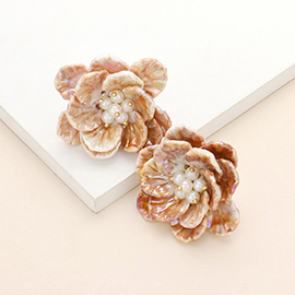 Pearl Centered Resin Flower Earrings