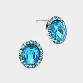 Oval Stone Stud Evening Earrings