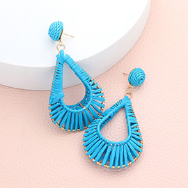 Raffia Wrapped Open Teardrop Dangle Earrings