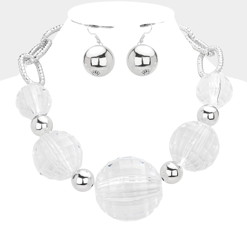 Lucite Metal Ball Necklace