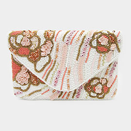 Sequin Beaded Flower Clutch / Crossbody Bag