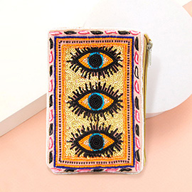 Sequin Seed Beaded Triple Evil Eye Crossbody Bag