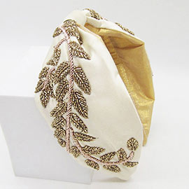 Beaded Leaf Cluster Knot Burnout Headband
