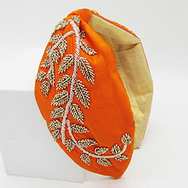 Beaded Leaf Cluster Knot Burnout Headband