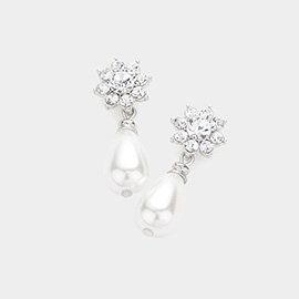 Stone Flower Teardrop Pearl Dangle Earrings
