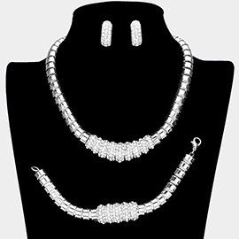 3PCS - Rhinestone Embellished Necklace Jewelry Set